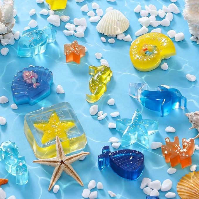 Golray Mermaid Soap Making Craft Kit Kids Toy, 18 Model, 6 Ink, 2 Essential Oil Supply, Art and Craft for Kid Girl Age 8-12 Year Old Ocean Animal Toy Birthday Gift, DIY Science Kits (Create 16+pcs)