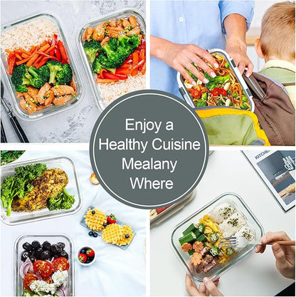 VERONES 10 Pack 22 OZ Glass Meal Prep Containers, Airtight Glass Lunch Containers Set, Glass Food Storage Containers with Lids,Exclusive of BPA, for Microwave, Oven, Freezer & Dishwasher Friendly,Grey