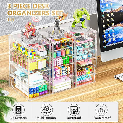 Acrylic 3 Pack Desk Organizers and Accessories, Makeup Organizer Storage