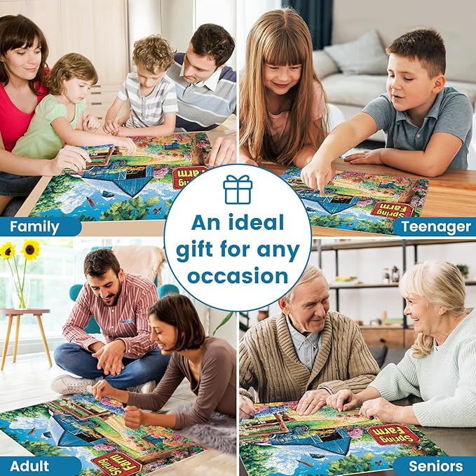 1000 Piece Puzzles for Adults, Spring Landscape Jigsaw Puzzle, Farm Jigsaw Puzzles 1000 Pieces, Challenging Game Home Decor Birthday Party Gift Toy for Adults Kids Seniors, 28×20 in
