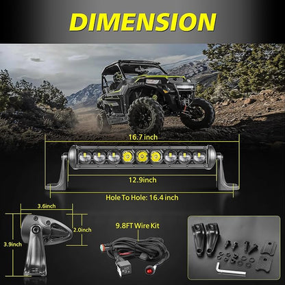 12 Inch Single Row Light Bar Kit 63W OSRAM LED | Slim LED Light Bar w/ Wiring Harness Black Cover Combo Off Road Driving Bumper Lights for UTV ATV SUV Trucks Pickup Can-am