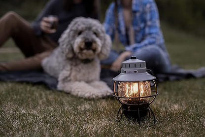 Barebones Railroad Lantern ??State Gray, Vintage-Inspired LED Camping Lantern with Rechargeable Battery ??Adjustable Brightness Outdoor Light for Camping Gear, Backyard, and Home Decor