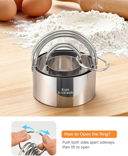 Biscuit Cutter Set with Handle, 3 Piece Stainless Steel Round Cookie Cutter Tool