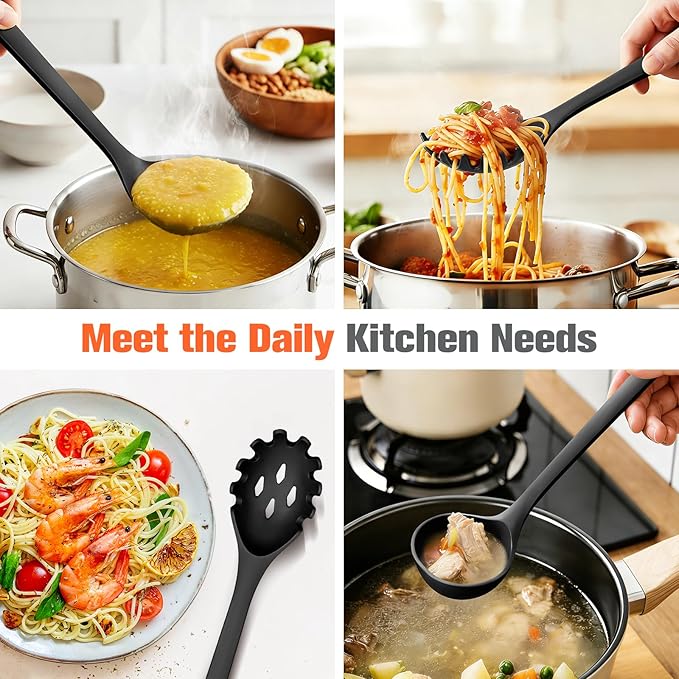 Silicone Spaghetti Spoon&Soup Ladle Cooking Utensils Set of 2, No Scratch