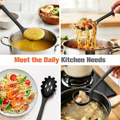 Silicone Spaghetti Spoon&Soup Ladle Cooking Utensils Set of 2, No Scratch