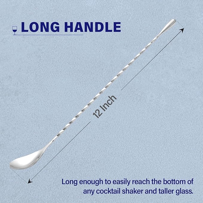 Briout 4 Pieces Bar Spoon, 12 Inches Long Handle Drink Stirrer