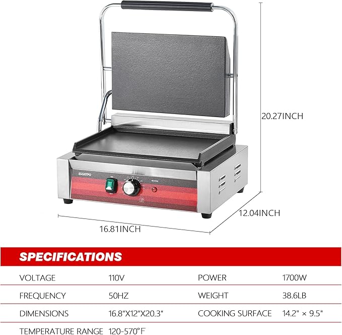 EGGKITPO Commercial Electric Panini Grill