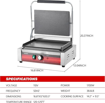 EGGKITPO Commercial Electric Panini Grill