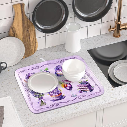 Purple Dish Drying Mats for Kitchen Counter Washable Drying Pad Absorbent
