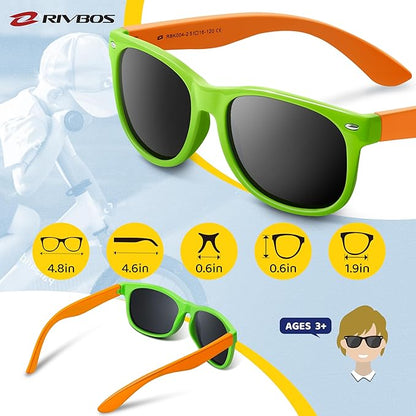 RIVBOS Kids Sunglasses Polarized UV Protection Flexible Rubber Glasses Shades with Strap for Boys Girls RBK004