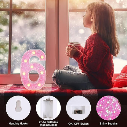 Foaky Pink Light up Letters，Pink Party Decorations,Girls Room Decor,Glitter Marquee Numbers,Alphabet Letter Sign for Night Light Birthday Party Girls Gifts, Home Bar Decoration (7)