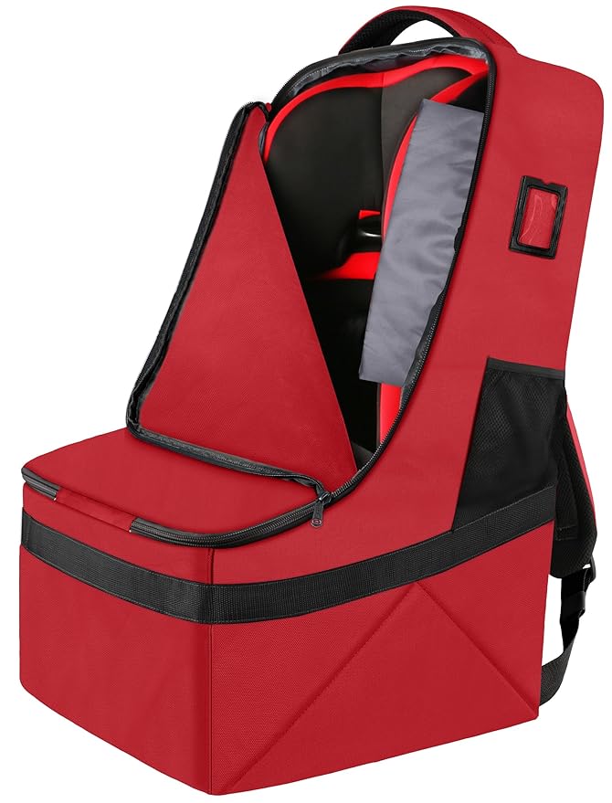 YOREPEK Car Seat Travel Bag, Padded Car Seats Backpack for Air Travel, Heavy Duty Carseat Travel Bag for Airplane, Airport Gate Check Bag (Red)