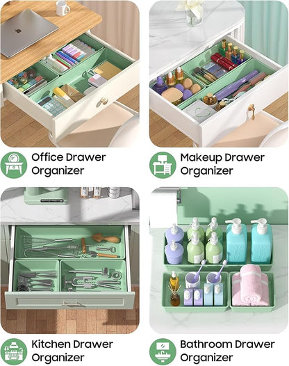 10 Pack Large Size Plastic Drawer Organizers Set, 3 Sizes Desk Drawer Organizer