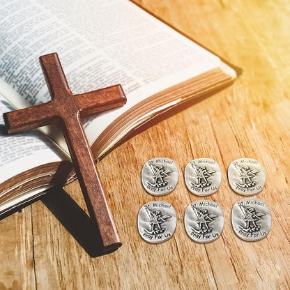 20 PCS St. Michael The Archangel Challenge Coins - Guardian Angel Coins, Saint Michael Coin for Kids, Prayer Coin with Pray for Us Inscription, San Miguel Arcangel Protection Tokens
