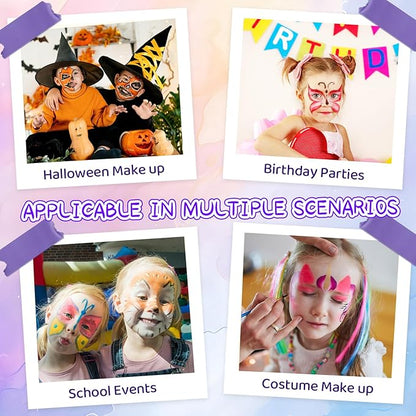 42 Colors Face Painting Kit for Kids，Non-Toxic Water Face Painting Palette Kit Professional whit Brushes，Stencils，Gems，sponges，Book&Glitters.Carnival，Halloween，Cosplay，Party； for Kids Makeup Artist