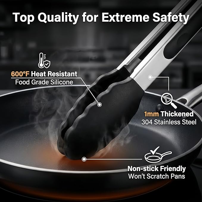 Mini Tongs with Silicone Tips, 7-Inch Small Serving Tongs