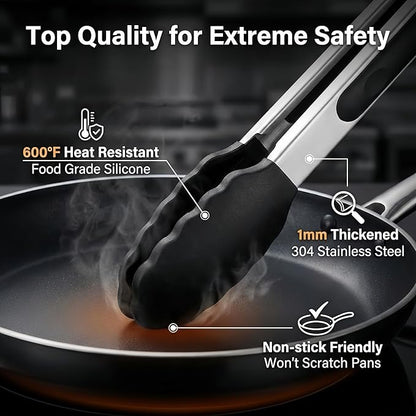 Mini Tongs with Silicone Tips, 7-Inch Small Serving Tongs