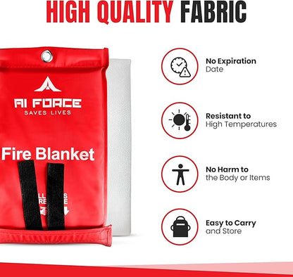 AI FORCE Fire Blanket with Gloves & Hooks ??Fireproof Emergency Safety Blanket for Home, Kitchen, Fireplace, Camping, BBQ, Grease & Outdoor Fires ??Survival Gear