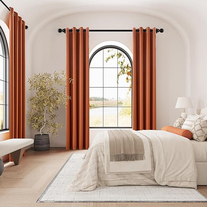 DUALIFE Rust Red Curtain Panels 96 Inch Length Solid Blackout Curtains Burnt
