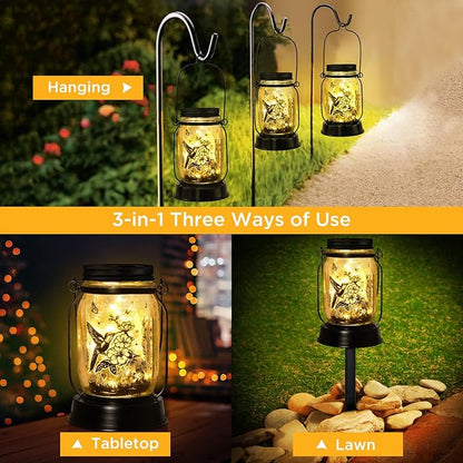 Hummingbird Solar Lantern Outdoor Garden Decor, Gifts for Women Mom Gradma Birthday Gifts, Hanging Solar Light Lawn Ornaments Home Decoration Outside for Yard, Patio,Backyard,Porch, Pathway Torch
