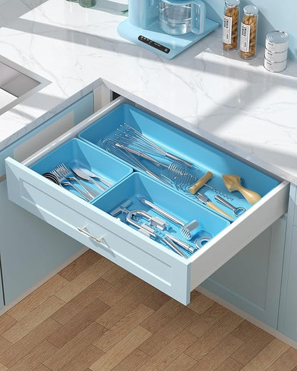 10 Pack Large Size Plastic Drawer Organizers Set, 3 Sizes Desk Drawer Organizer