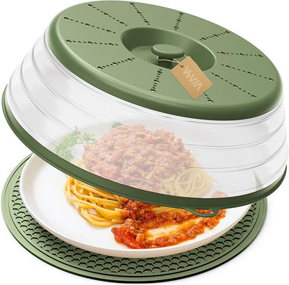 WVM Microwave Splatter Cover & Mat, Vented Collapsible Splatter Guard dish