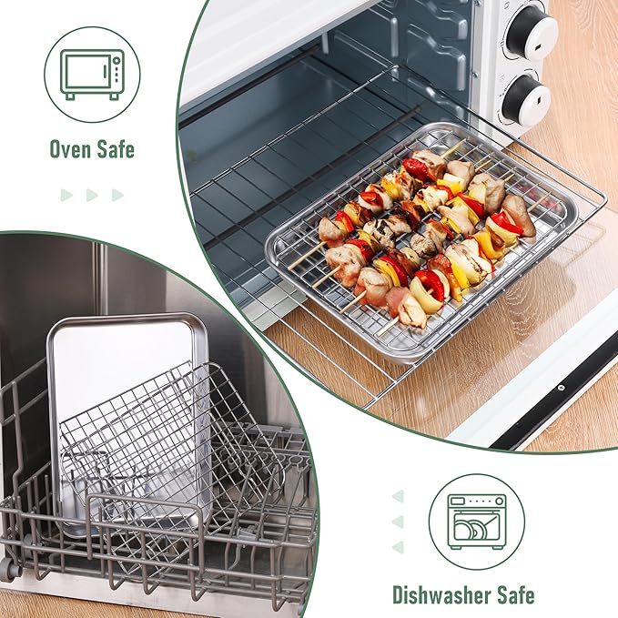 Homikit Toaster Oven Pan with Rack Set, 9 x 7 Inch Small Baking Sheet with Wire