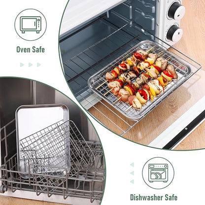 Homikit Toaster Oven Pan with Rack Set, 9 x 7 Inch Small Baking Sheet with Wire