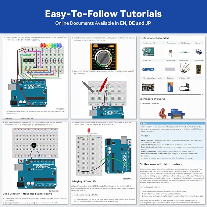 SunFounder Inventor Lab Starter Kit with Original Arduino Uno R3 REV3 Board Multimeter Basic to Advance 34 Projects RAB Breadboard Holder HCSR-04 Sensor 1602 LCD Servo Motor