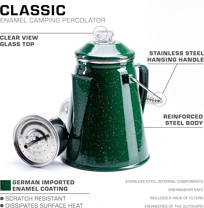 COLETTI Classic Percolator Coffee Pot — Camping Coffee Percolator, Campfire Coffee Pot – Camping Percolator for Groups — Brew for the Whole Campsite (Green, 12 Cup)