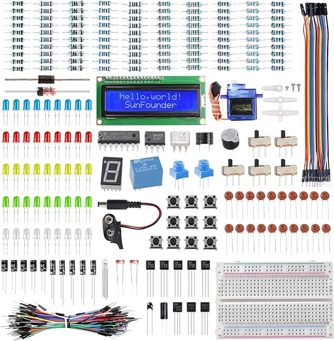 SUNFOUNDER Electronics Fun Kit with 1602 LCD Module, Breadboard, LED, Resistor for Arduino UNO Mega Gold Raspberry Pi