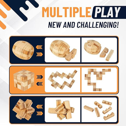 Wooden Brain Teaser Puzzles, 12pcs 3D Brain Teasers for Adults Teens Kids, Logic Mind Puzzle Box Lock Toy Removing Assembling 3D Small Puzzle Gift Set, Small 3D Unique IQ Hand Puzzles