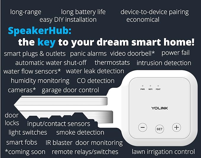 YoLink LoRa Smart Door Sensor Starter Kit: SpeakerHub Audio Hub & Door Sensor