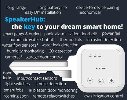 YoLink LoRa Smart Door Sensor Starter Kit: SpeakerHub Audio Hub & Door Sensor