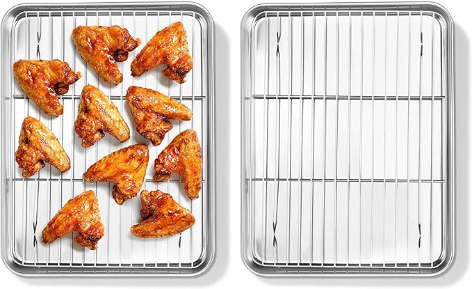 Homikit Quarter Sheet Pan with Rack Set, 9x13 Stainless Steel Baking Sheets