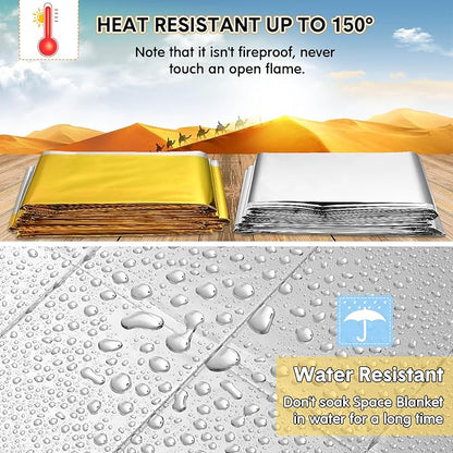 100 Pack Emergency Foil Thermal Blanket Bulk 83 x 55'' Waterproof Space First Aid Survival Blanket for Outdoors, Camping, Hiking, Homeless, First Aid, 50 Pc Silver 50 Pc Gold Silver
