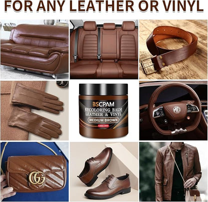 Medium Brown Leather Recoloring Balm,Leather Couch Scratch/Stain Remover,Leather Repair kit for Vinyl Furniture and Car Interior,Leather Dye Paint for Scratched and Faded Leather Couches