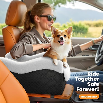 Portable Small Dog Seat for Car, Luxury Center Console Dog Car Seat Booster with Safety Tethers, Anti-Collapse Pet Travel Carseat for SUV, Truck (Black/White)