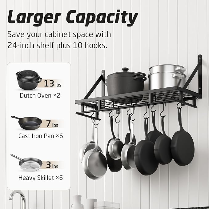 KES 24 Inch Kitchen Pot Pan Rack Wall Mounted Hanging Storage Organizer Wall