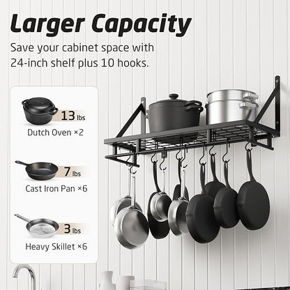 KES 24 Inch Kitchen Pot Pan Rack Wall Mounted Hanging Storage Organizer Wall