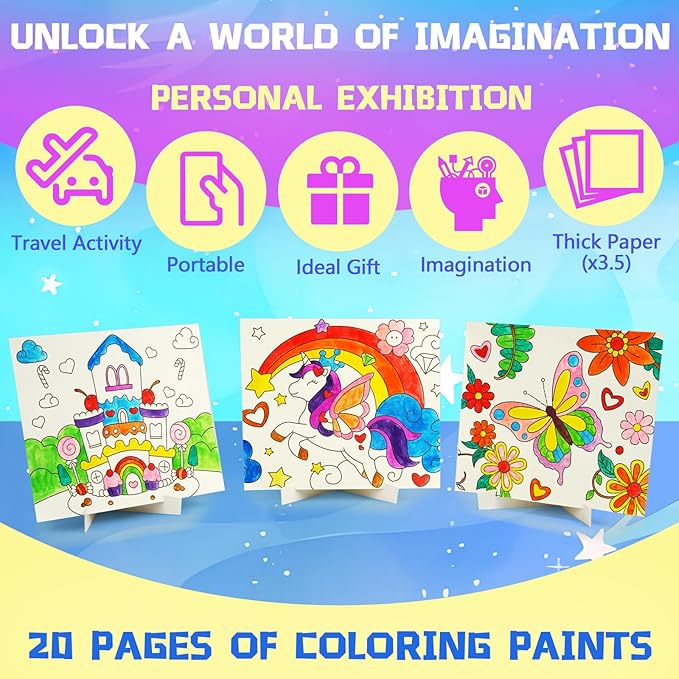 12 Colors Paint with Water Coloring Book for Toddlers, 5 Display Stands Watercolor Paint Set for Kids Ages 3-5 4-8, Arts and Crafts Drawing Activities Toys Birthday Holiday Gifts for Boys Girls