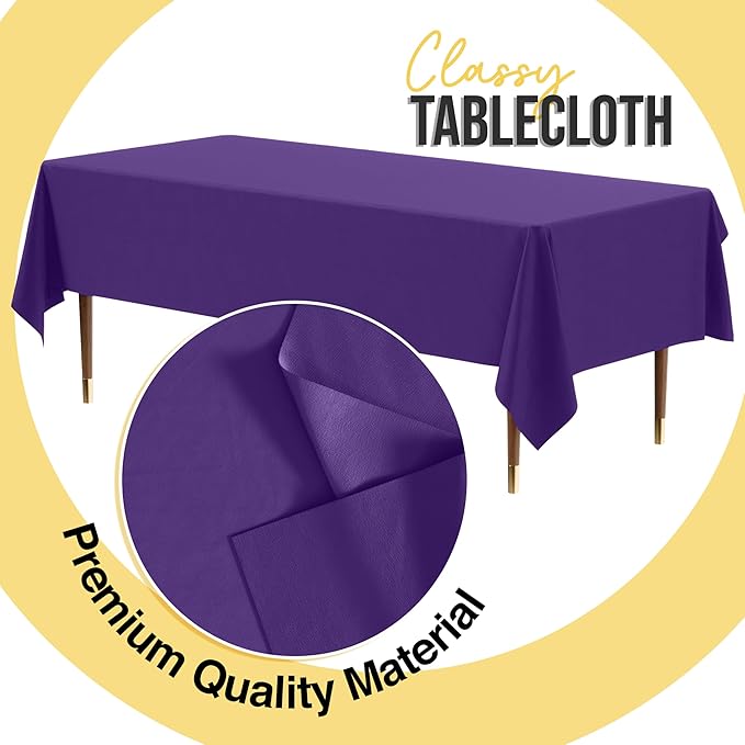Exquisite 66% Thicker Premium Plastic Table Cloth Rectangle Table Cover 0.5 Mil 12 Pack Purple Table Cloth 54 Inch x 108 Inch Disposable Tablecloth Won't Tear Easily Like Cheap Thin Brands