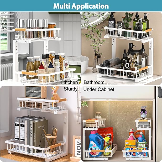Liuoud Under Sink Organizer 2 Pack, 2 Tier Slide Out Large Capacity Height
