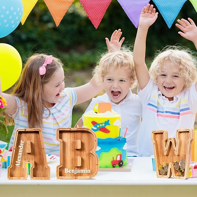 SummiDate Wooden Letter Piggy Bank| Piggy Bank for Boys Girls Toddler| Alphabet B Money Bank| Coin Bank Birthday Gift for Kids|Birthday Easter Gift for Kids (B)