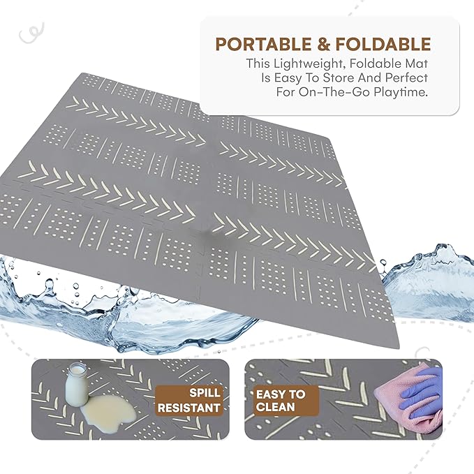 Childlike Behavior Baby Play Mat - 72x48-Inch Tummy Time Mat - 6-Piece Interlocking Foam Floor Tiles for Toddlers - Soft Waterproof for Floor Play and Crawling - Grey