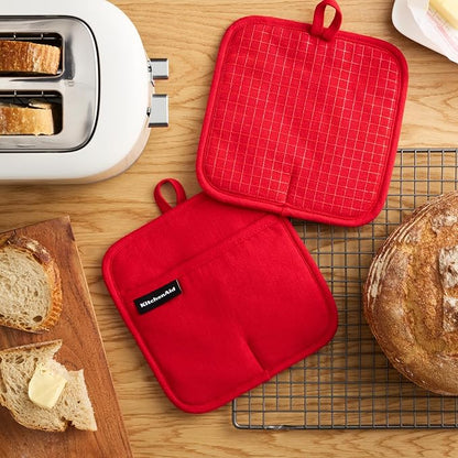 KITCHENAID Gourmet Series Gridlines Pot Holders 2-Pack Set, Heat Resistant up