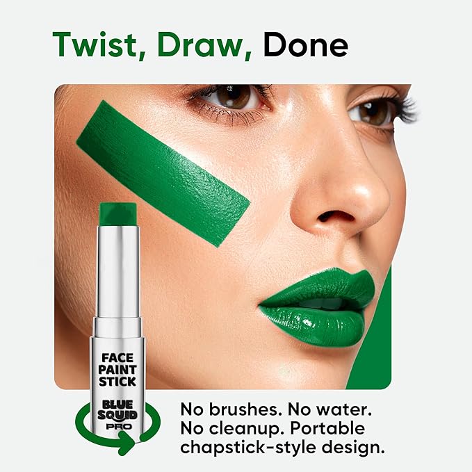 Blue Squid PRO Forest Green Face Paint Stick - Waterproof Body Paint for Adults & Kids Eye Black Baseball, Eyeblack Softball - Hypoallergenic Twist-Up Non-Toxic Makeup Stick for Cosplay, Sports, SFX