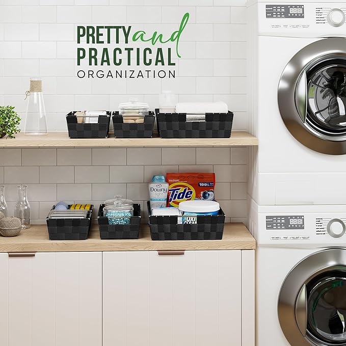 Baskets For Organizing Set Of 9 Black - Storage Baskets For Shelves - Perfect Closet Organizer Bins, Bathroom Basket, and Pantry Basket - Small Storage Bins For Shelves - Bin For Organization