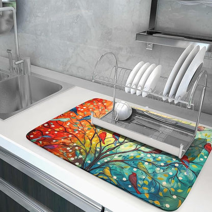 Spring Summer Floral Birds Dish Drying Mat