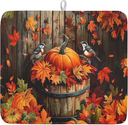 Fall Pumpkin Dish Drying Mat for Kitchen Counter Autumn Pumpkin Dish Mats for